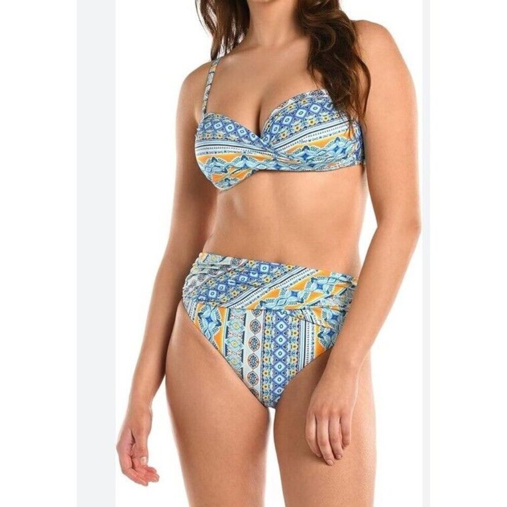 La Blanca Bikini Wrap Top Sz 10 Bottoms Sz 12 Ice Blue Boho Retro Vacation Beach